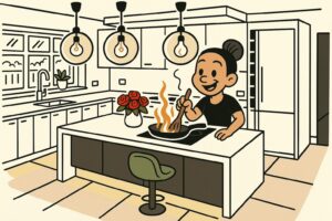 mint in her kitchen caricature